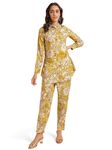 MIRCHI FASHION Women's Straight Fit Rayon Floral Printed Handwork Collar Kurta Co-Ord Set (MK9777-Mustard, Cream-L)