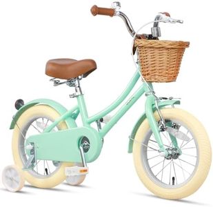 Glerc ‎Little Molly 14 Inch Kids Bike, Retro Cruiser Girls Bike for Children Ages 3-5 Years Old, Kids Bicycle with Wicker Basket & Training Wheels, Mint Green