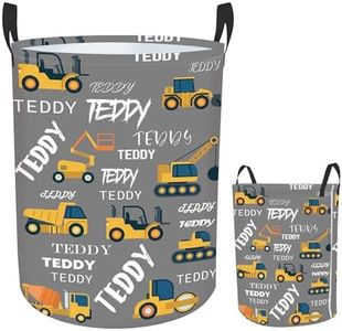 Rucekia Custom Name Laundry Hamper Kids with Truck Print, Customize Baby Name Laundry Baskets for Boys Girls Adults 2 Sizes, Personalized Laundry Basket for Nursery Girls Boys