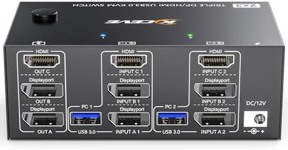 ​KVM Switch 3 Monitors 2 Computers 8K@60Hz 4K@144Hz, HDMI+2 Displayport KVM Switch Triple Monitor for 2 Computer Share 3 Monitor and 4 USB3.0 Port Keyboard Mouse,Wired Remote and 5 Cables Included