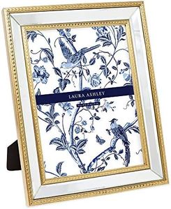 Laura Ashley 4x6 Gold Mirror Bead Picture Frame, Classic Mirrored Frame with Beaded Border, Wall-Mountable, Made for Tabletop Display, Photo Gallery and Wall Art, (4x6, Gold)