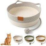 Basket for Cats, Handwoven Cotton Rope Cat Basket Bed with Toy Ball