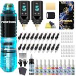 POSEIDON Wireless Rotary Tattoo Machine Kit with 20 Tattoo Cartridge Needles, Ink Set & 2 Rechargeable Batteries | Professional Portable Tattoo Pen for Beginners | Complete Starter Supplies