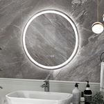 Tangkula 24 Inch Round LED Bathroom Mirror, Wall Mounted Round Mirror w/ 3-Color Dimmable Lights, Time/Temp Display, Anti-Fog & Memory Function, Frameless Circle LED Lighted Mirror (24")