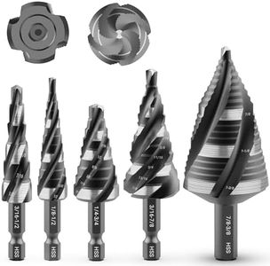 MABLEVI 5 Pcs Four Spiral Flute Step Drill Bit Set, 1/8"-1-3/8" HSS Unibit Step Drill Bit, 1/4" and 3/8" Shank Step Bit for Metal, Stainless Steel, Aluminum, Wood, Plastic
