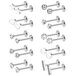 FUYOAL 20 Pieces Stainless Steel Nose Studs, Nose Piercing Jewelry Crystal Ball Silver Labret Tragus Earring Piercing Bars Set Unisex Gift for Women Men