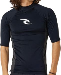 RIP CURL Mens Waves UPF Performance Short Sleeve Rash Vest Top - Black - UV Sun Protection and SPF Properties