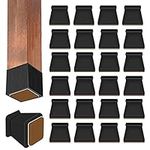 Chair Leg Floor Protector Square 24PCS, Black Silicone Chair Legs Caps Protectors for Hardwood Floors with Anti-Slip Felt Pads, Premium Furniture Silicone Protection Cover Fits 0.75-1.26IN (19-32MM)