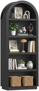 Bestier 76" Tall Arched Bookshelf 5 Tier Arched Bookcase with Adjustable Book Shelves Large Arch Wood Bookshelf Mid Century Open Display Tall Bookcase for Bedroom Home Office Kitchen Black Oak