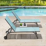 Domi Chaise Lounge Outdoor Set of 3, Lounge Chairs for Outside with Wheels, Outdoor Lounge Chairs with 5 Adjustable Position, Pool Lounge Chairs for Patio, Beach, Yard, Turquoise Blue