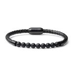 COAI Genuine Leather Matte Onyx Crystal Bead Bracelet Men