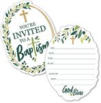 Baptism Elegant Cross - Shaped Fill-in Invitations - Religious Party Invitation Cards with Envelopes - Set of 12