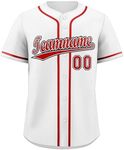 Custom Men's Baseball Jersey Button Down Shirt Stitched Name Number Sports Uniform for Women Youth Plus Size, 13.white/Red, One Size