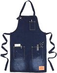 VANTOO Hair Stylist Apron with Pockets, Denim Chef Kitchen Apron for Men Women, Gifts for Mom (Dark Blue)