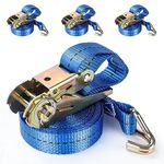 Youyijia 4x 800 kg 5M Ratchet Straps 25 mm Ratchet Tie Down Straps Load Securing Straps with J-Hooks and Adjustable Buckle Heavy Duty Tensioning Belts for Trailer Motorcycle SUP Kayak Luggage Cargo