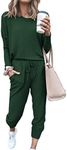 PRETTYGARDEN Women's Fall 2 Piece Lounge Outfit Long Sleeve Crewneck Pullover Tops High Waisted Pants Set Tracksuit (Dark Green,Medium)