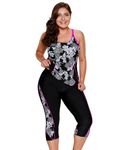 LALAGEN Womens Plus Size Swimsuits 2024 Modest Rash Guard Capris Tankini Bathing Suits Two Piece Bathing Suit Swimwear, Floral, Large