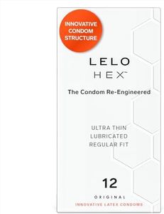 LELO HEX Original Ultra Thin Condoms with Increased Strength, Male Condom, Lubricated Condoms for Men, 2.12-Inch/54 mm Diameter (12 Pack)