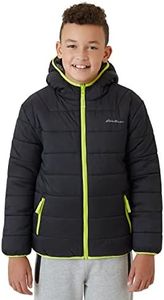 Eddie Bauer Boys' Reversible Jacket - Waterproof Lightweight Fleece Lined Hooded Puffer Coat - Boys Outerwear Jacket (5-20), Size 7-8, Black