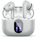 Wireless Earbuds, Bluetooth 5.3 Headphones In Ear with 4 ENC Noise Cancelling Mic, Bluetooth Earbuds Mini Deep Bass Stereo Sound, 36H Playtime LED Display Wireless Earphones IP7 Waterproof, Grey