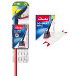 Vileda 1-2 Spray Mop, Microfibre Flat Floor Spray Mop with Extra Head Replacement, Set of 1x Mop and 1x Refill