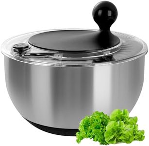 supernal 5.3Qt Salad Spinner Lettuce Spinner with Stop Button Vegetable Dryer Fruit Washer Chopper Bowl Non-Slip Base Dishwasher Safe Fruit Washing Bowl with Strainer Clear Lid & Drainage Hole Black