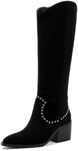 GOSERCE Black Knee High Boots Black Cowboy Boots for Women Black Cowgirl Boots Motorcycle Riding boots Tall Long Zipper Round Toe Party Travel Casual, Black, 7