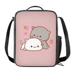 HELLHERO Cute Strawberry Cat Lunch Bag for Women Kids School Lunchbag Insulated Lunch Box School Office Lunchbox Tote Snacks Containers Hiking Camping Picnic Food Organzier Storage Pouch