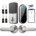 Keyless Entry Door Lock with Handle Set, Front Door Lock and Handle Set, Fingerprint Smart Lock with 2 Door Handles, Touchscreen Keypad Electronic Door Lock for Entry Door/Front Door, Satin Nickel