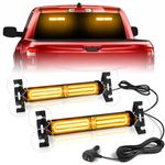 HLauto 1002L Emergency Strobe Traffic Advisor Light Bar: 40LED Dash Safety Warning Flashing Front/Rear Windshield Visor Light for Construction Vehicle, Trucks (2x10.7inch, Amber)