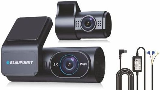 Blaupunkt Dashcam - BP 5050 WiFi Dual Camera 2K +1080P, Dual Port Charger, G Sensor, 256GB SD Card Capability, Mobile APP, 170° Wide Angle View, Built-in Mic and Speaker,Time & Date Stamp