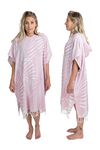 Nova Blue Towel Poncho – Tropical Pink Palm Leaves Swimsuit Coverup – Hooded Bathing Suit Coverup (33 x 37) – 100% Turkish Cotton Quick Dry Towel Dress For Beach & Pool