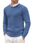 COOFANDY Men's Crewneck Lightweight Jumper Slim Fit Casual Pullover Sweater Cable Knitted Jumper Blue M