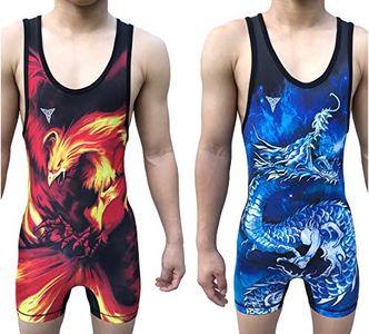 TRI-TITANS Ryū Reversible Red and Blue Wrestling Singlet - Freestyle Greco Roman Folkstyle - Red and Blue Mens & Youths (Youth L: 55lbs-70lbs)