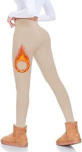 FULLSOFT Fleece Lined Leggings Women High Waisted Tummy Control Workout Winter Thermal Warm Soft Yoga Pants(light khaki,Large-X-Large)