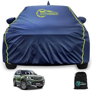 Autobirsa Waterproof Car Body Cover for Mahindra Scorpio-N 100% All Weather Proof with Mirror & Antenna Packet & Full Bottom Elastic, Triple Stitching with 100% Nail Proof Cover Navy Blue