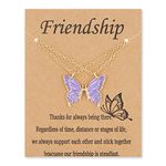 Best Friend Birthday Gifts for Women Best Friend Necklaces for 2 Girls Matching Butterfly Necklaces for Women Bff Necklace for 2 Girls Bestie Christmas Gift for Best Friend Purple Butterfly Necklace