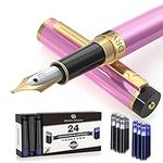 Dryden Designs Fountain Pen - Medium Nib | Includes 24 Ink Cartridges and Ink Refill Converter | Calligraphy Pen, Consistent Writing, Smooth Flow - Luscious Pink