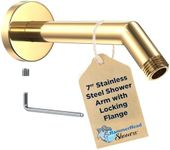 HammerHead Showers® ALL METAL 7 Inch Shower Arm and Flange with Set Screw, Polished Brass | Wall Elbow Pipe and Cover Plate | Universal Replacement Part for Showerheads