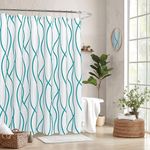 Biscaynebay Textured Fabric Shower Curtain 72x72 Inch, Turquoise Striped Printed Linen Modern Hotel Luxury Quality Cloth Bathroom Curtains Machine Washable