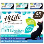 HiLife it's only natural - Wet Cat Food - Luxury Fish Selection in Sauce - 100% Natural and Grain Free, 48 Cans x 70g