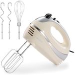 VonShef Professional 300W Hand Mixer, Cream, Includes Chrome Beaters, Dough Hooks, Balloon Whisk + 5 Speed with Turbo Button