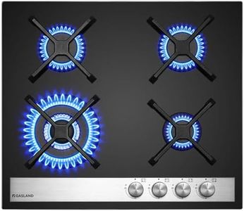 GASLAND GH6604BG1FC Placa de cocina de gas butano, Encimera de gas de cristal de 4 Fogones, cocina de gas butano con quemador wok, Placa de gas empotrable, Placa de cristal negra de 60 cm, 8,0 KW