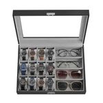 SONGMICS Watch Box, 16-Slot Watch Case, Ink Black Synthetic Leather, Dove Gray Lining UJWB112G01