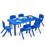 Costzon Kids Table and Chairs Set, 6 Pcs Stackable Chairs, 47 x 23.5 Inch Rectangular Plastic Activity Table Set for Children Reading Drawing Playing Snack Time, Toddler School Furniture (Blue)