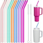 NiHome 14PCS Silicone Straws for Stanley 40oz 30oz Tumbler, 14” Extra Long Reusable Drinking Straw, Flexible Can Cut Length for 1/Half Gallon 75 64 OZ Large Water Bottle - 2 Cleaning Brushes (Rainbow)