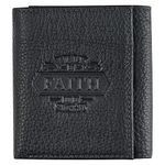 Christian Art Gifts Genuine Full Grain Leather RFID Blocking Scripture Wallet for Men: Walk by Faith - 2 Corinthians 5:7 Inspirational Bible Verse Accessory for Credit Cards, Bills, ID, Photos, Black