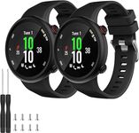 2 Pack Waterproof Band Compatible with Garmin Forerunner 45 Watch Band, Soft Silicone Sport Replacement Watch Band for Women Men (Black/Black)