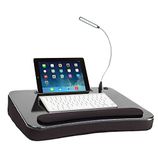 Sofia + Sam Multi Tasking Lap Desk with Memory Foam Cushion | Tablet Slot and USB Light | Fits Laptops Up to 18" | Tablets Up to 9.6" | Black | Wrist Wrest | Computer Lap Tray