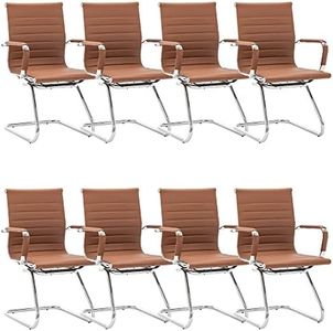 DM Furniture Office Desk Chair Set of 8,No Wheels PU Leather Computer Chairs Mid Back Guest Chairs with Seld Base for School/Reception/Conference/Waiting Room,Cafe